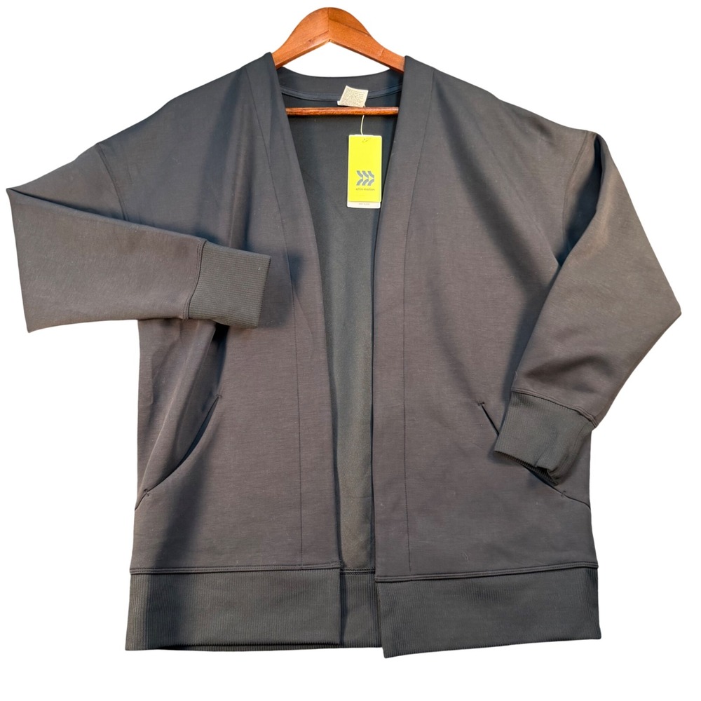 All in Motion Womens Airy Sleek Cardigan Black XS Relaxed Fit scuba material